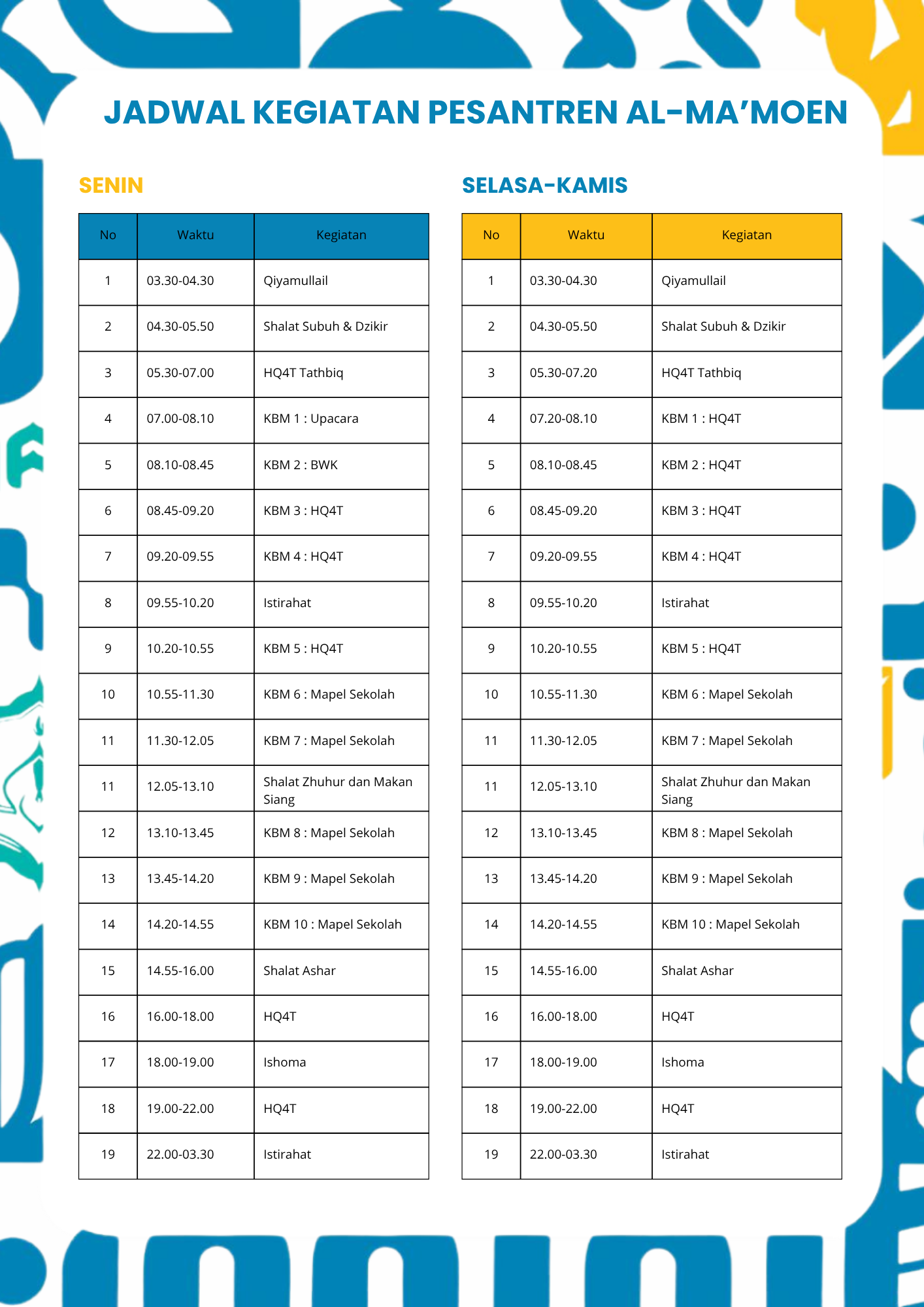 Jadwal Kegiatan RA ALMA'MOEN